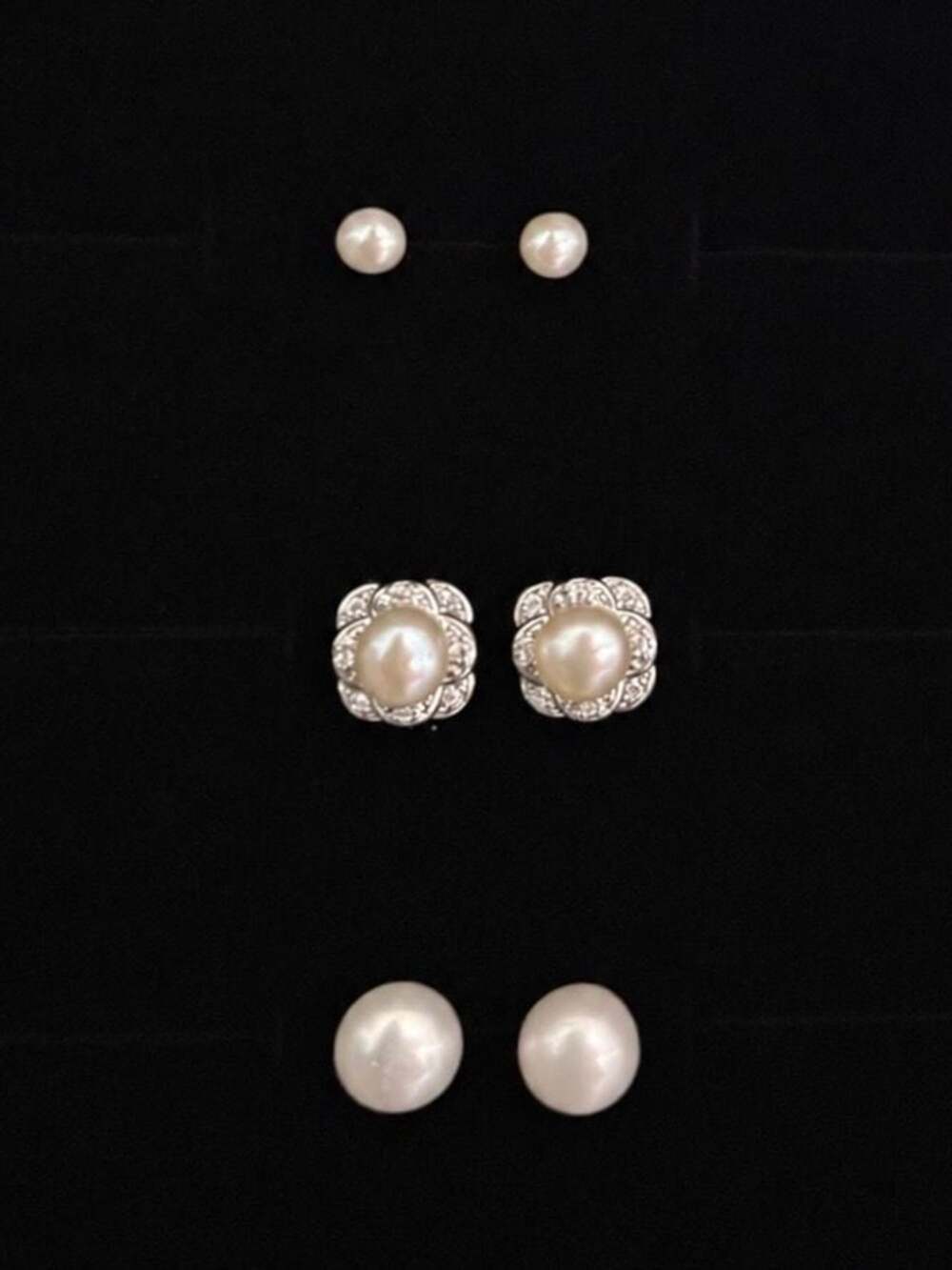 Three-Pair Set of Classic White Pearl Stud Earrings | Giftable Set